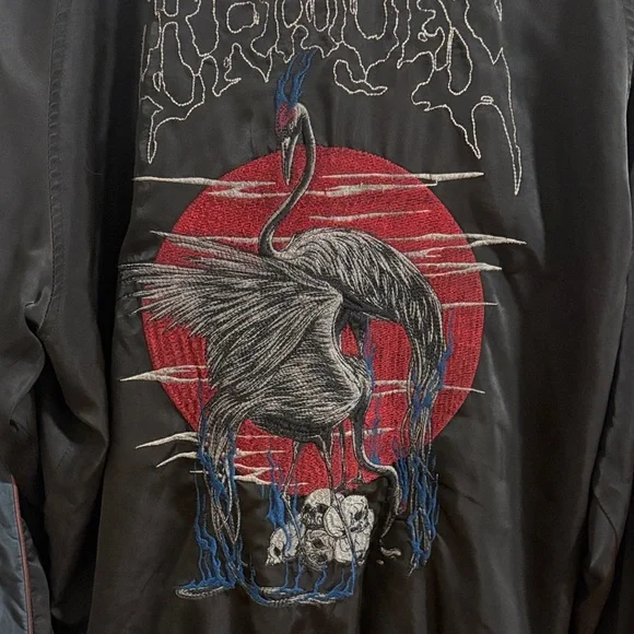 Black Bomber Jacket with Embroidered Design - Picture 3 of 8